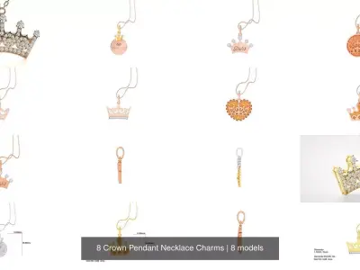 8 Crown Pendant Necklace Charms 3D Model Pack