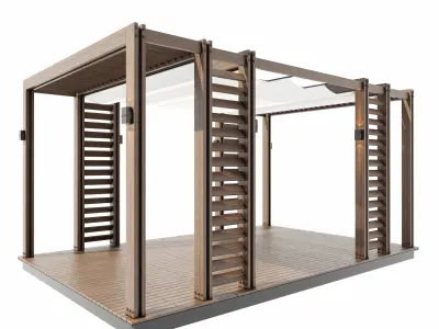 Pergola outdoor gazebo with wooden slats 3D model