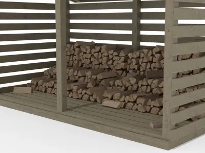 Firewood Shed - 6x12 - with Logs 3D model