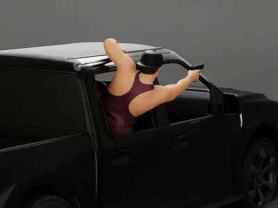 Gangster in cap shooting gun leaning out the window of the car 3D print model