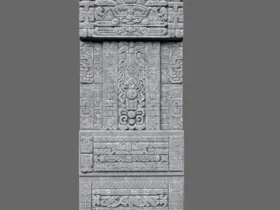 Low poly Gray Mayan Temple Walls 230809 Low-poly 3D model