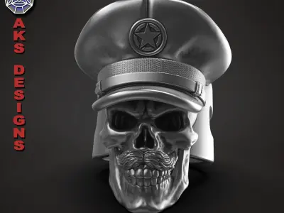 skull ring jewelry Army captain skull v1 3D print model