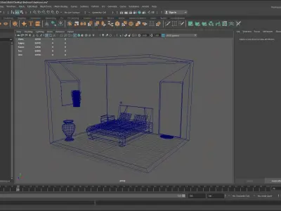 Bedroom with walls and wooden floors Free low-poly 3D model