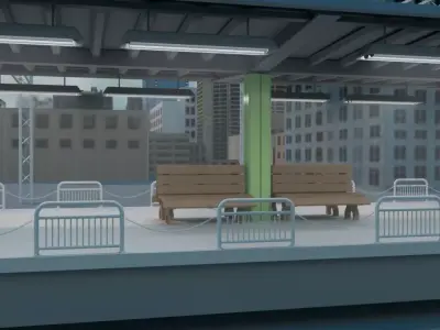 A railway station lowply industrial CAD Low-poly 3D model