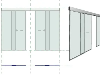 Curtain Wall Automatic Double Sliding Door 3D model