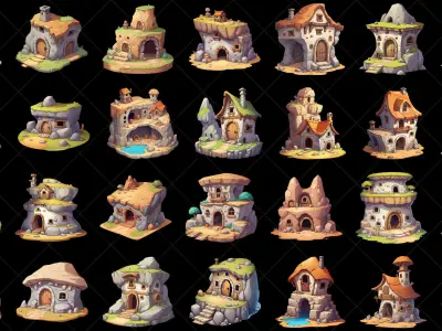 135 Transparent Fantasy Cave Style Hut House Home Game Asset Texture