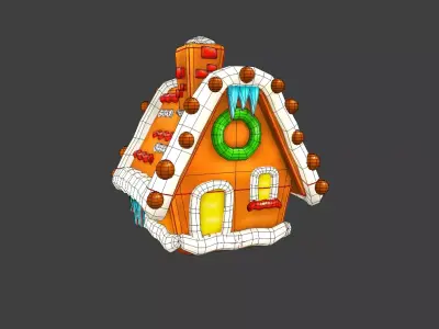 Cartoon Style GingerBread House Low-poly 3D model