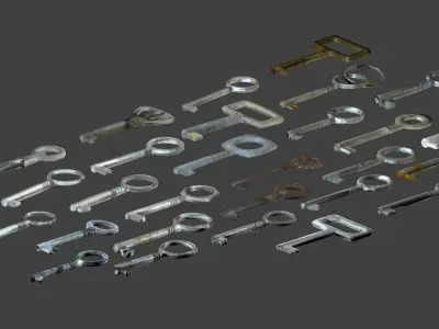 Low Poly Key collection with 30 keys Low-poly 3D model