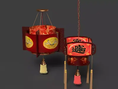 Chinese Red palace Lantern  Low-poly 3D model