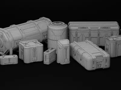 Sci-fi Military Crate pak Low-poly 3D model