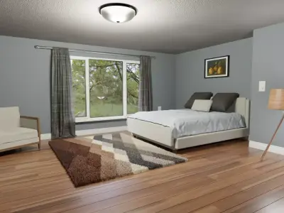 Realistic Bedroom with walls and hardwood floors Free 3D model