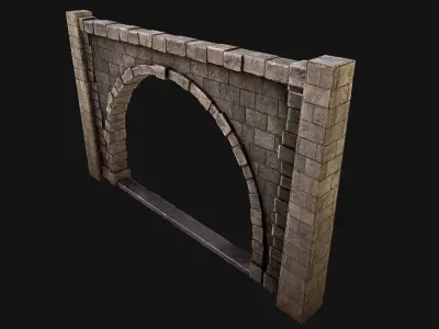 Medieval Prison Wall with Arch Low-poly 3D model