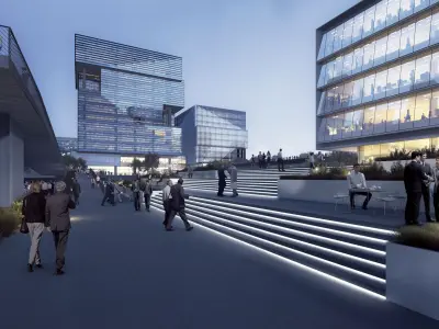 Modern Waterfront Business District Masterplan 3D model