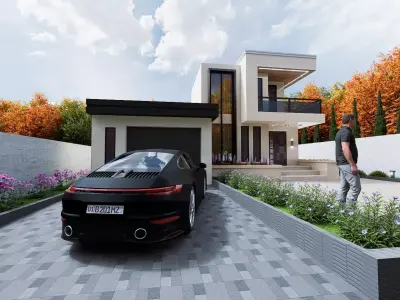 Two Modern Houses cottage and garden 3D model