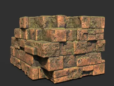 Low poly Terracotta Ruin Medieval Construction Low-poly 3D model