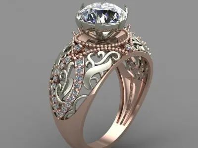 Dubble tone Rose Gold Women Diamond Ring 3D print model 3D print model