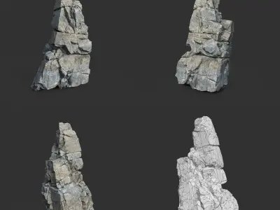Low poly Gray Cliff Modular Rock 211219 Low-poly 3D model