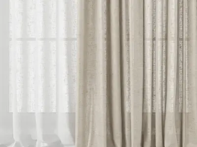 Curtains Long Linen Set 02 3D model