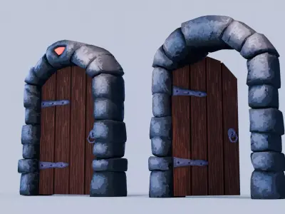 Stylized Medieval Stone Arch Doors 2 Variants 3D model