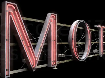 Rooftop Neon Motel Sign Low-poly 3D model