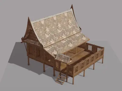 Central Thai traditional house-01 Low-poly 3D model