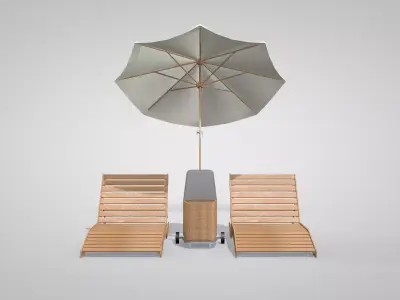Beach Set-Chairs-Cooler and Parasol 3D Model 3D model