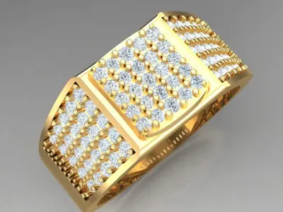 Light Gold Diamond Men Ring 2MR045 3D model