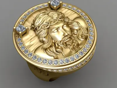Jesus Diamond Ring 3d Print Model  3D print model