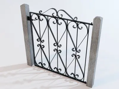 Garden Gate Wrought Iron Black with Scrolls Low-poly 3D model