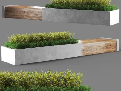 bench457 concrete bench with plants 3D model