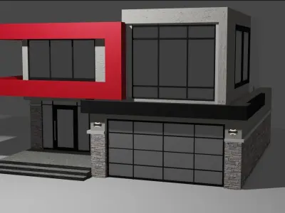 House modern with garage Low-poly 3D model