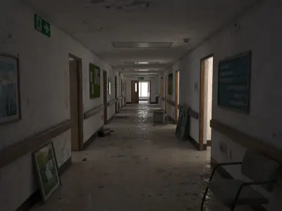 Abandoned Hospital Corridor Low-poly 3D model