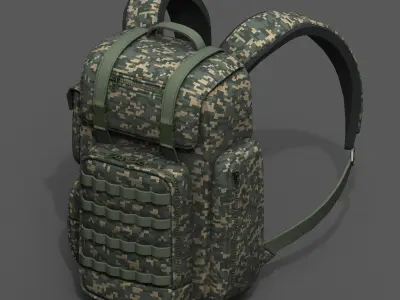Backpack military combat bag baggage pockets  Low-poly 3D model