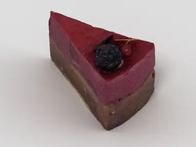 Cake 4 piece of with blackberries on top Low-poly 3D model