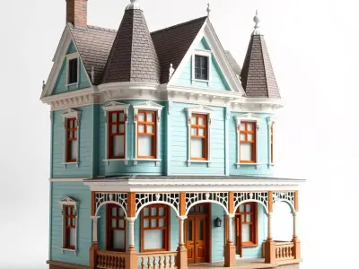 Victorian Blue House model pack Low-poly 3D model