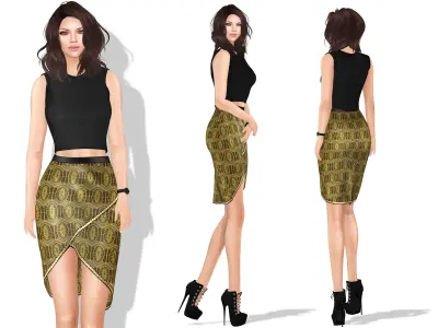 Tulip Skirt And Sleeveless High Round Neck Crop Top Outfit Low-poly 3D model