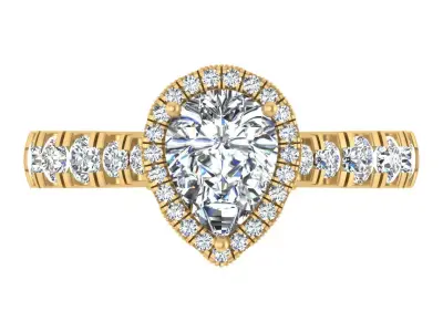Pear-Cut Halo Diamond Engagement Ring 3D print model