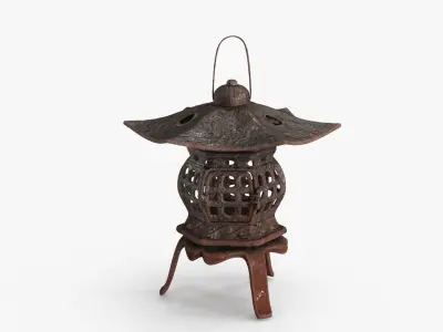 Japanese Antique Metal Lantern Low-poly 3D model