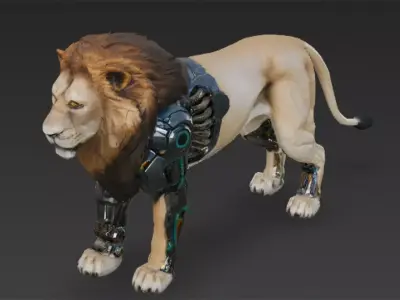 Cyber Lion Creature Model Low-poly 3D model
