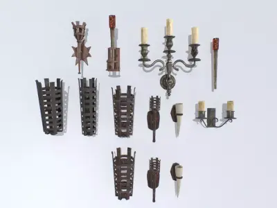 Dungeon and Castle Light Sources unreal asset Low-poly 3D model