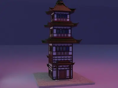 Japanese building architecture Low-poly 3D model