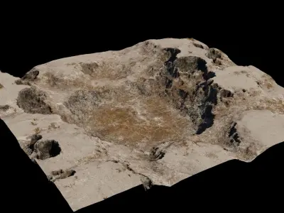 Crater 3D model rock formation in desert Low-poly 3D model