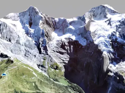 Mountain landscape and cityscape Lauterbrunnen Switzerland 3D model