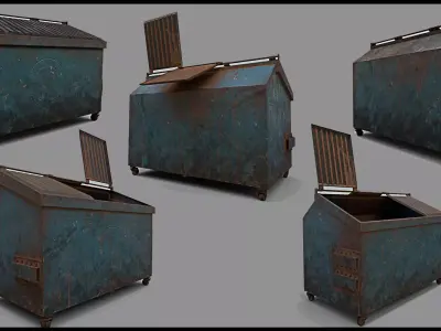 LowPoly Dustbin Game Ready With 10 Different Texture Set Low-poly 3D model