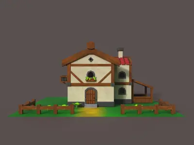 Stylized Medieval Cottage- house- Modular Stylized 3D Asset  Low-poly 3D model