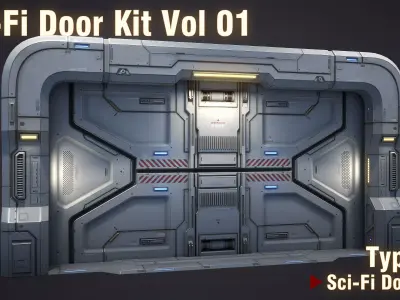 Sci-Fi Door Kit Vol 01-Type E-PBR Low-poly 3D model
