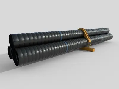 Tunnel power pole with wires 3D model