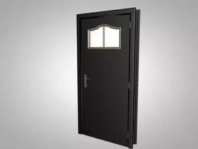 Classic Black Exterior Door with Arched Frosted Glass Window Low-poly 3D model