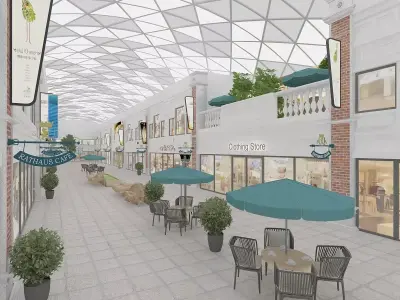 Commercial Shopping Street with Patio Set 3D model