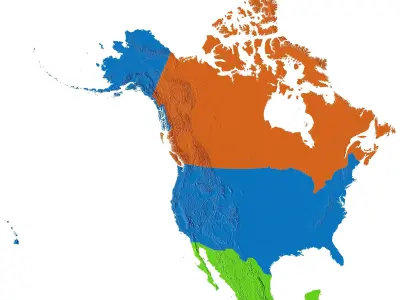 High detailed relief map of USA-Canada-Mexico 3D model